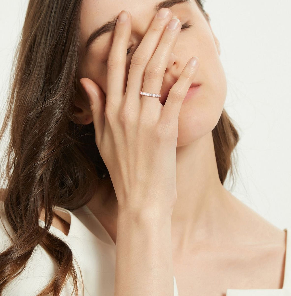 3mm Rose Gold Women Titanium Ring Cubic Zirconia Engagement Wedding Bands