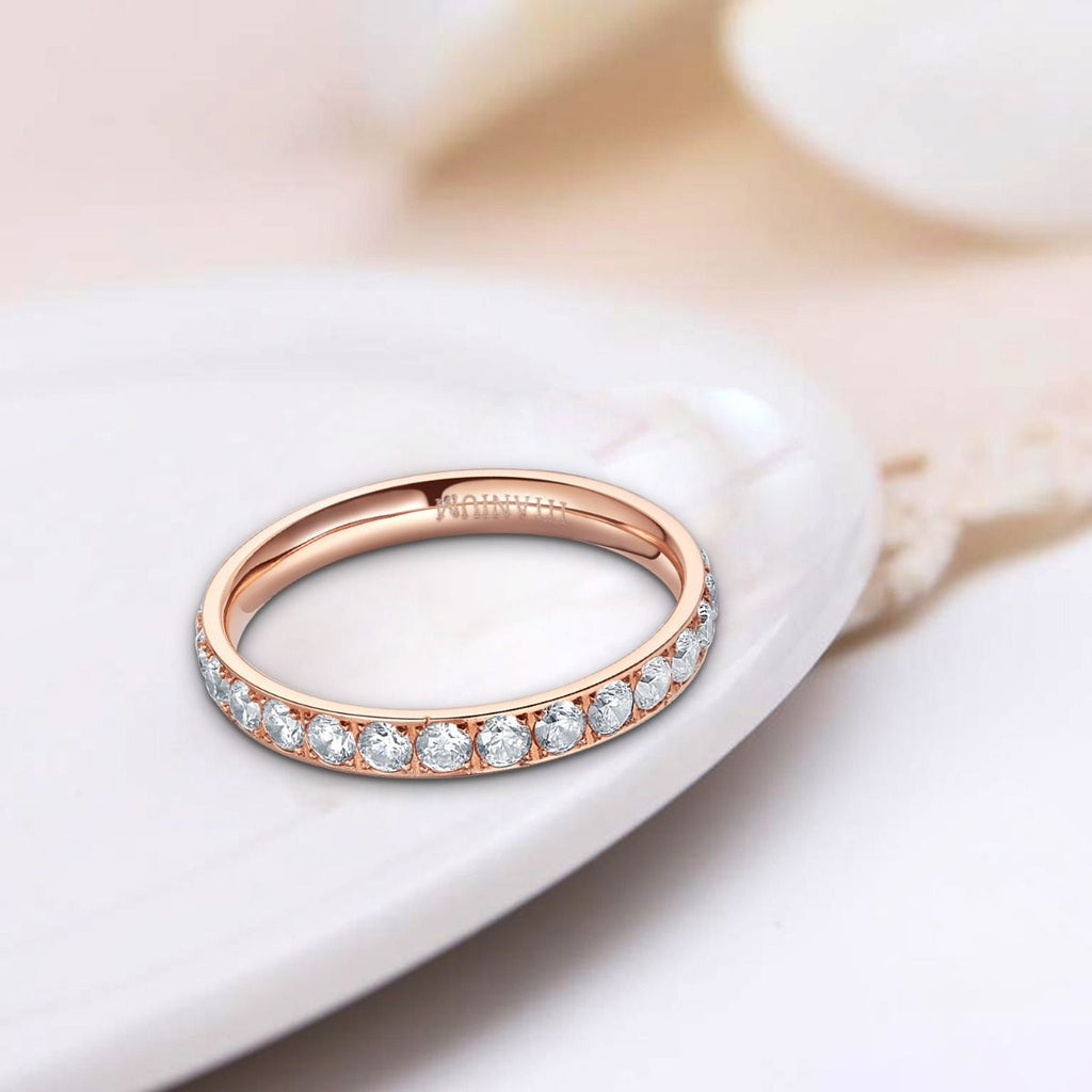 3mm Rose Gold Women Titanium Ring Cubic Zirconia Engagement Wedding Bands