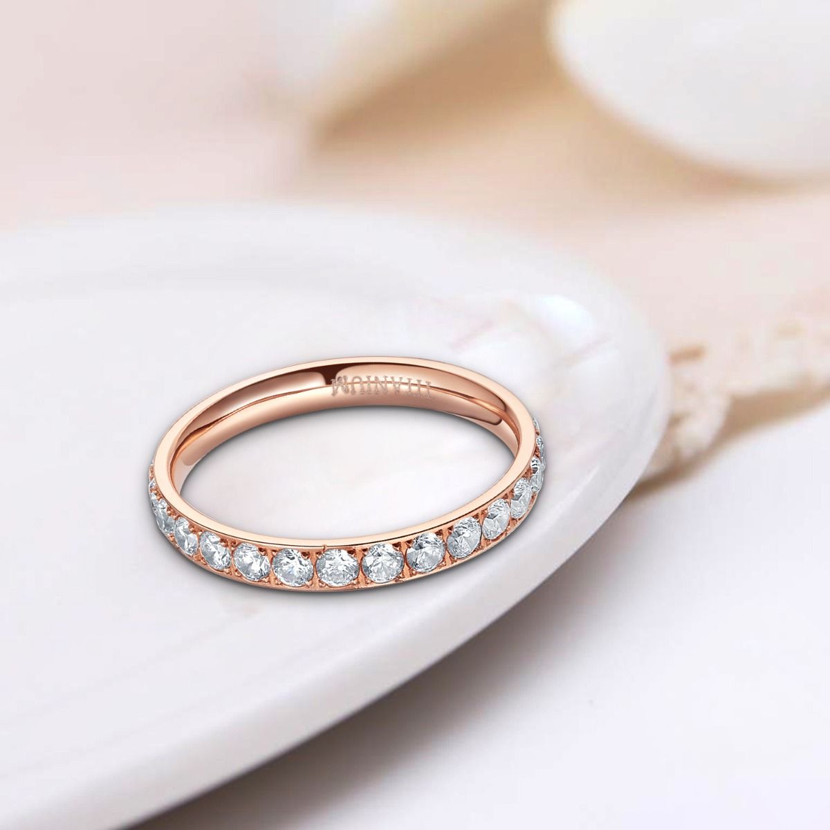 3mm Rose Gold Women Titanium Ring Cubic Zirconia Engagement Wedding Bands