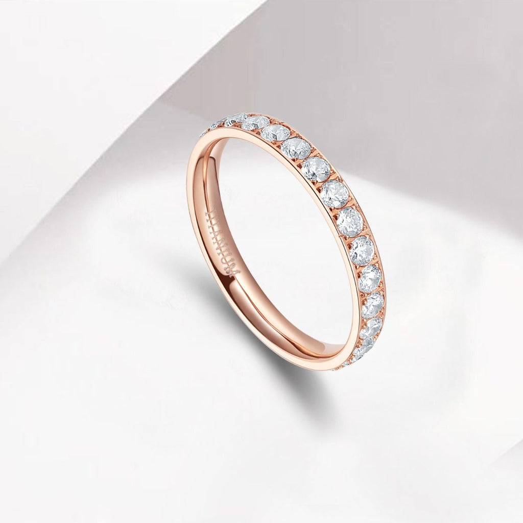 3mm Rose Gold Women Titanium Ring Cubic Zirconia Engagement Wedding Bands