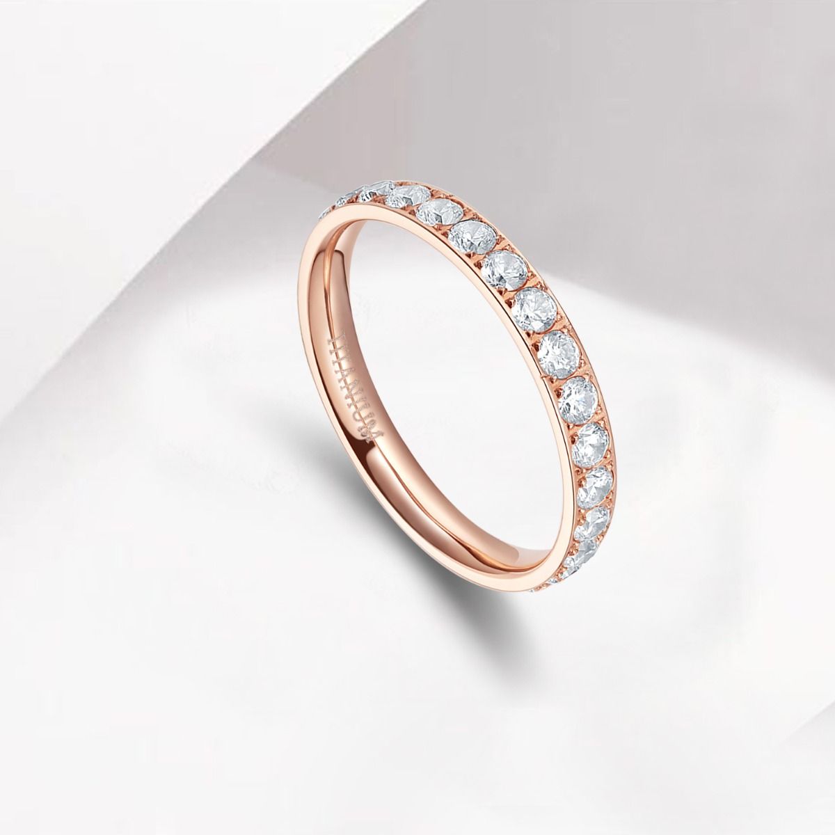 3mm Rose Gold Women Titanium Ring Cubic Zirconia Engagement Wedding Bands