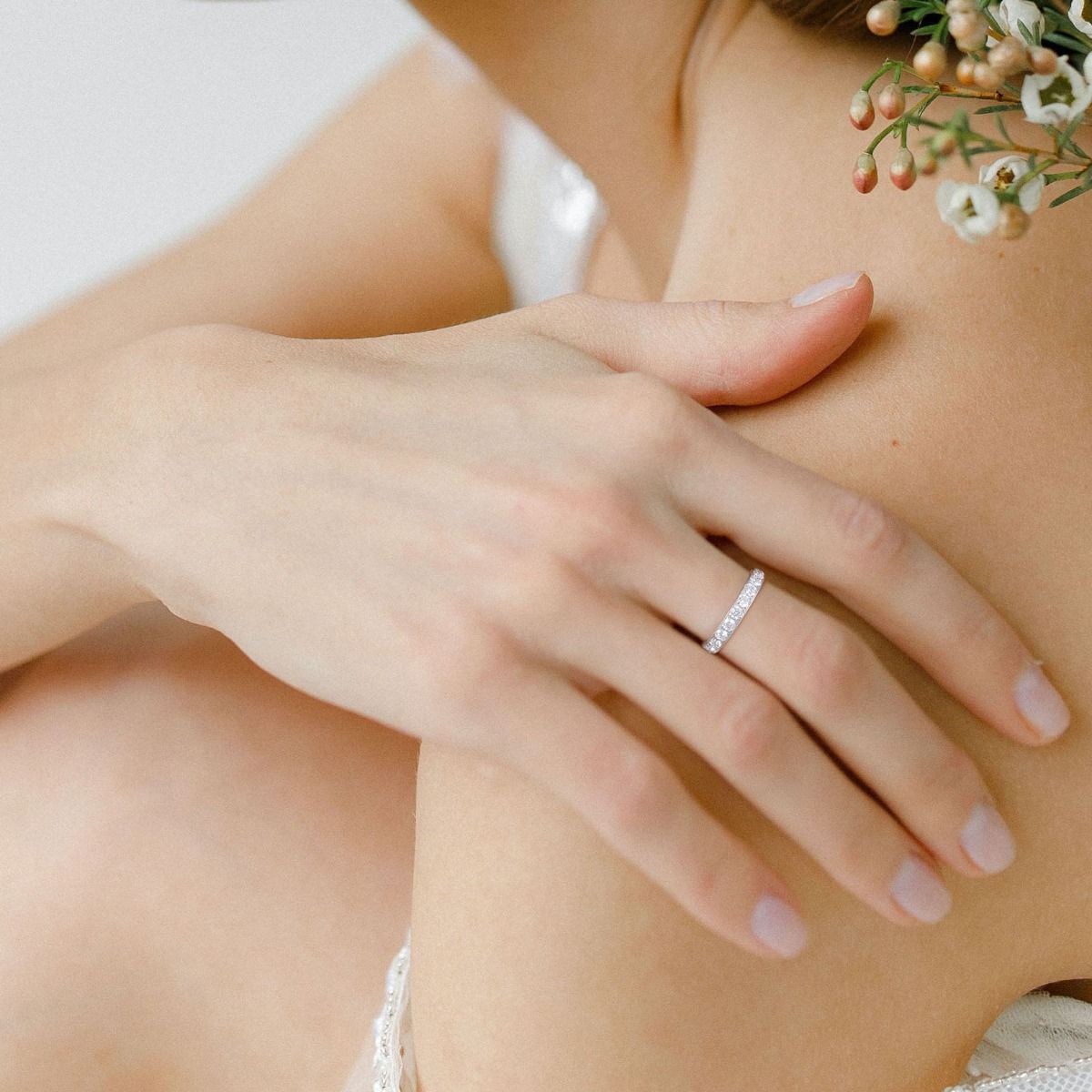 3mm Silver Color Women Titanium Ring Cubic Zirconia Engagement Wedding Bands