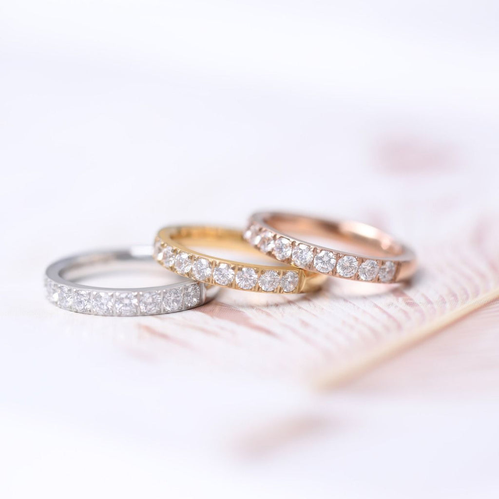 3mm Womens Titanium Rings For Women Half Cubic Zirconia Wedding Engagement Bands