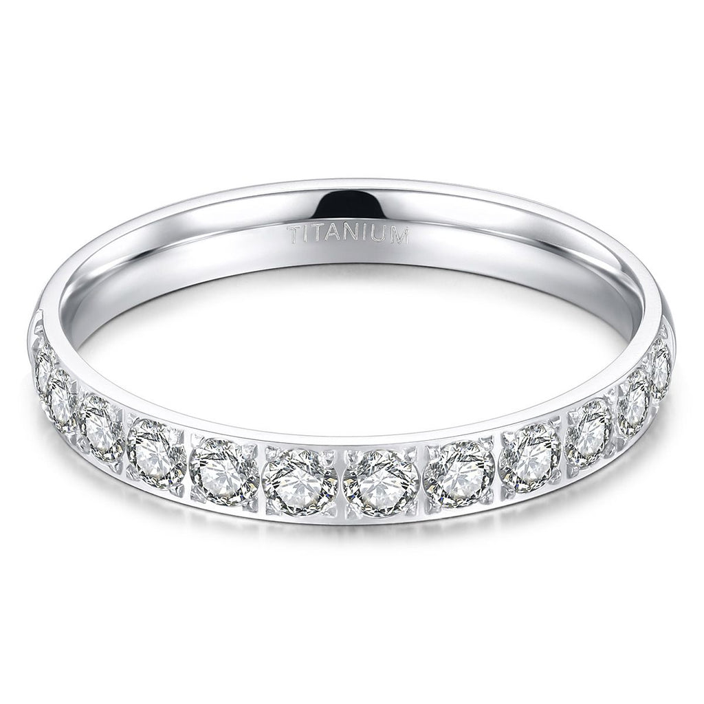 3mm Womens Titanium Rings For Women Half Cubic Zirconia Wedding Engagement Bands