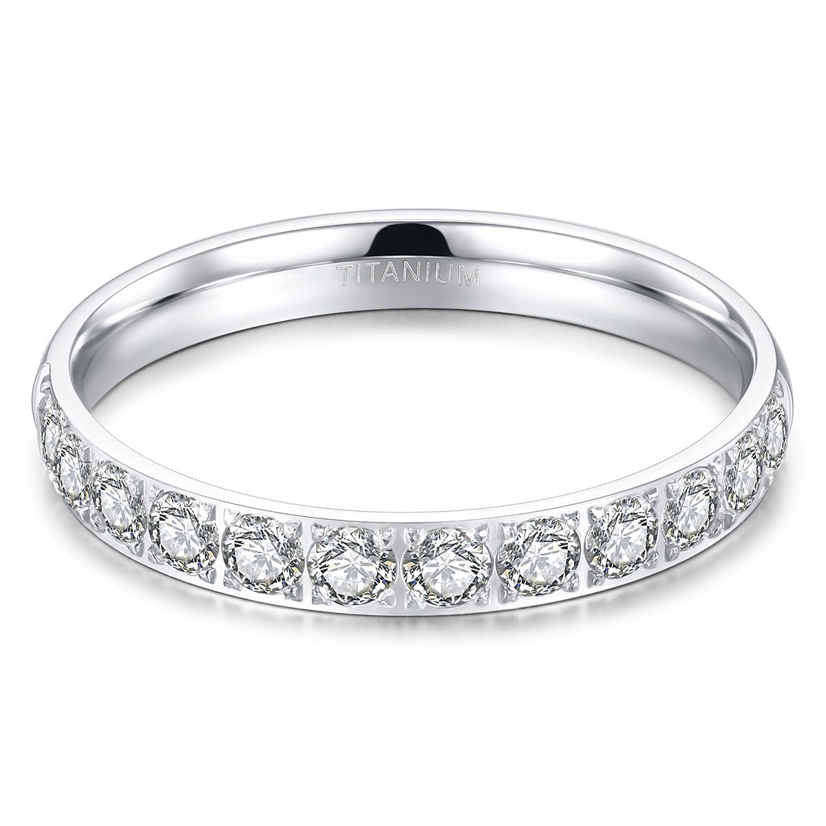3mm Womens Titanium Rings For Women Half Cubic Zirconia Wedding Engagement Bands