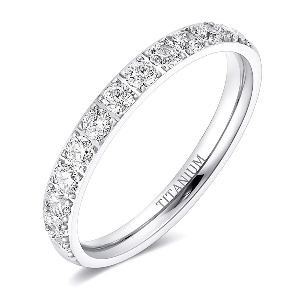 3mm Womens Titanium Rings For Women Half Cubic Zirconia Wedding Engagement Bands