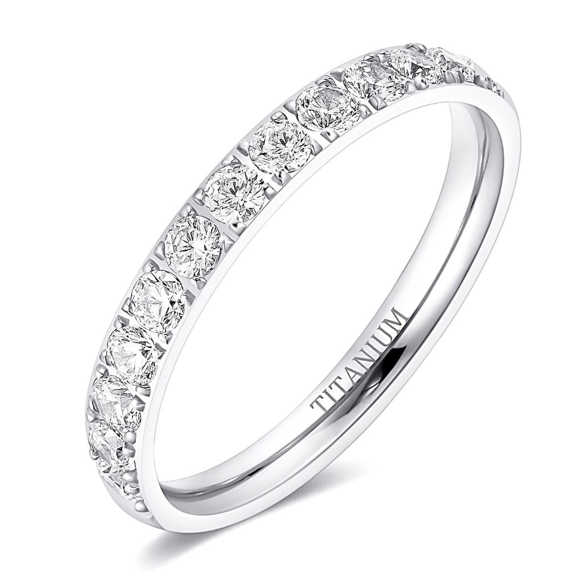 3mm Womens Titanium Rings For Women Half Cubic Zirconia Wedding Engagement Bands