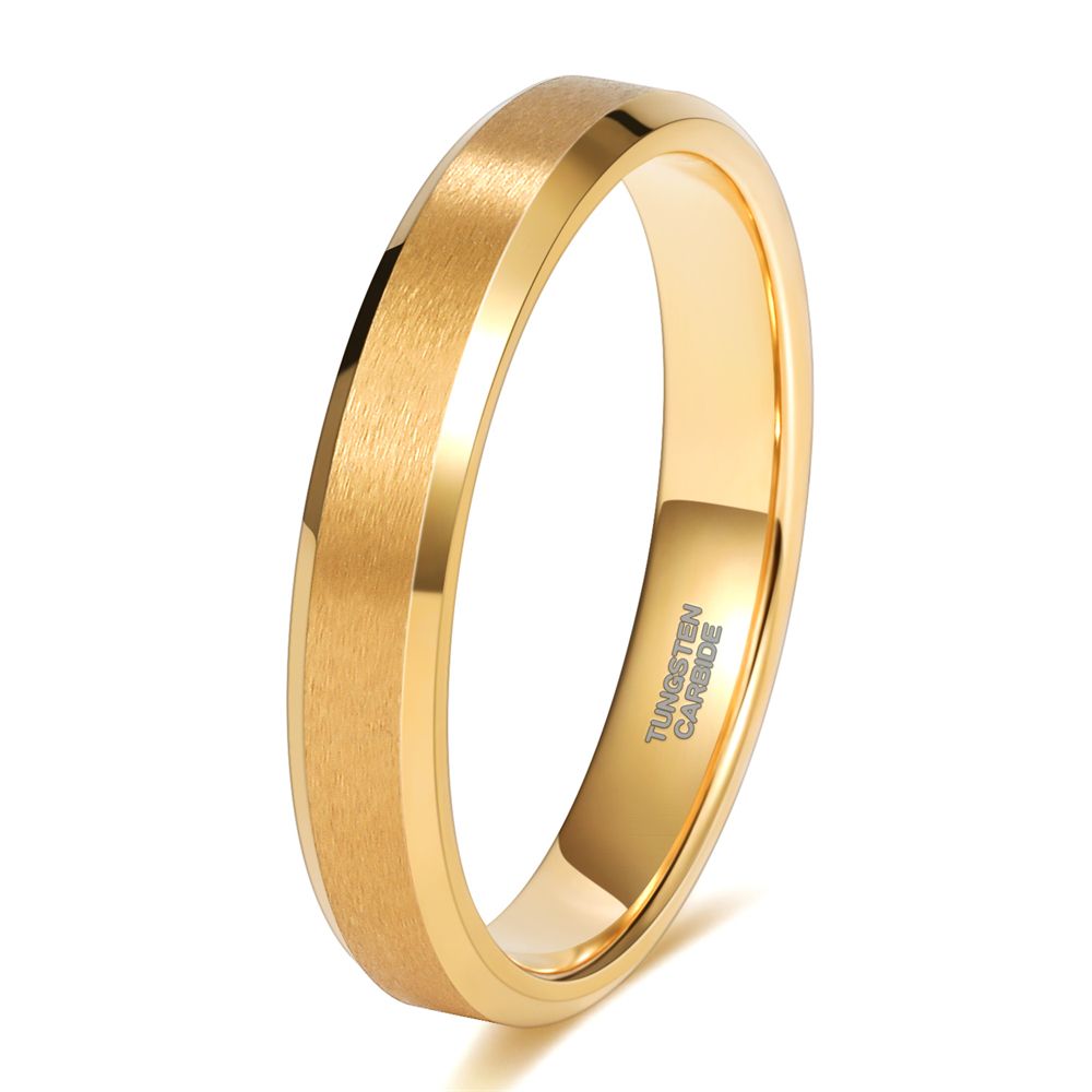 4mm 24K Gold Plated Tungsten Rings For Men Brushed Wedding Bands