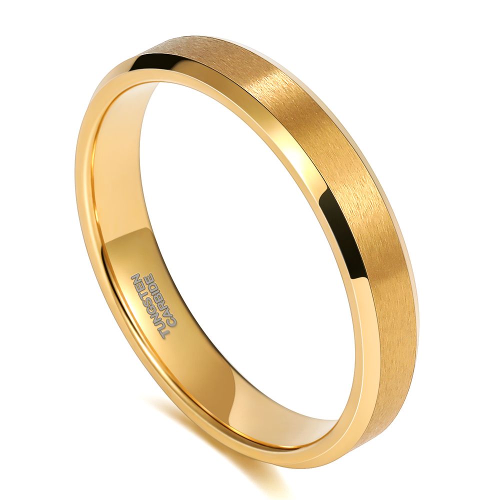 4mm 24K Gold Plated Tungsten Rings For Men Brushed Wedding Bands