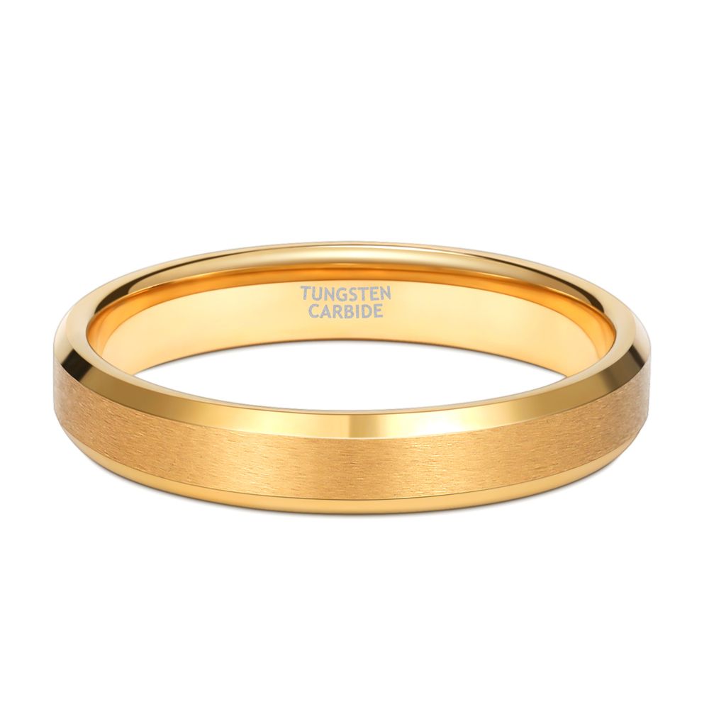 4mm 24K Gold Plated Tungsten Rings For Men Brushed Wedding Bands