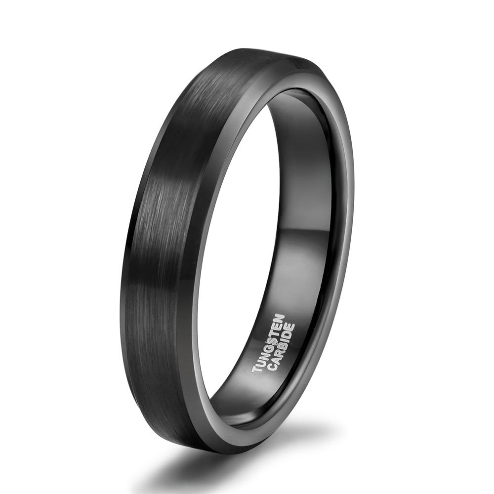 4mm Black Gun Plated Tungsten Carbide Rings Men Women Brushed Engagement Bands