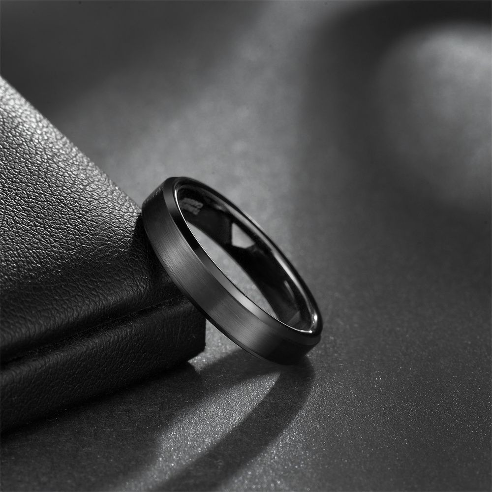 4mm Black Gun Plated Tungsten Carbide Rings Men Women Brushed Engagement Bands