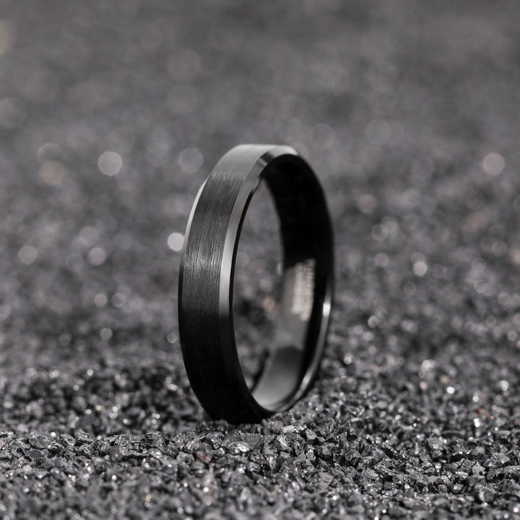 4mm Black Gun Plated Tungsten Carbide Rings Men Women Brushed Engagement Bands