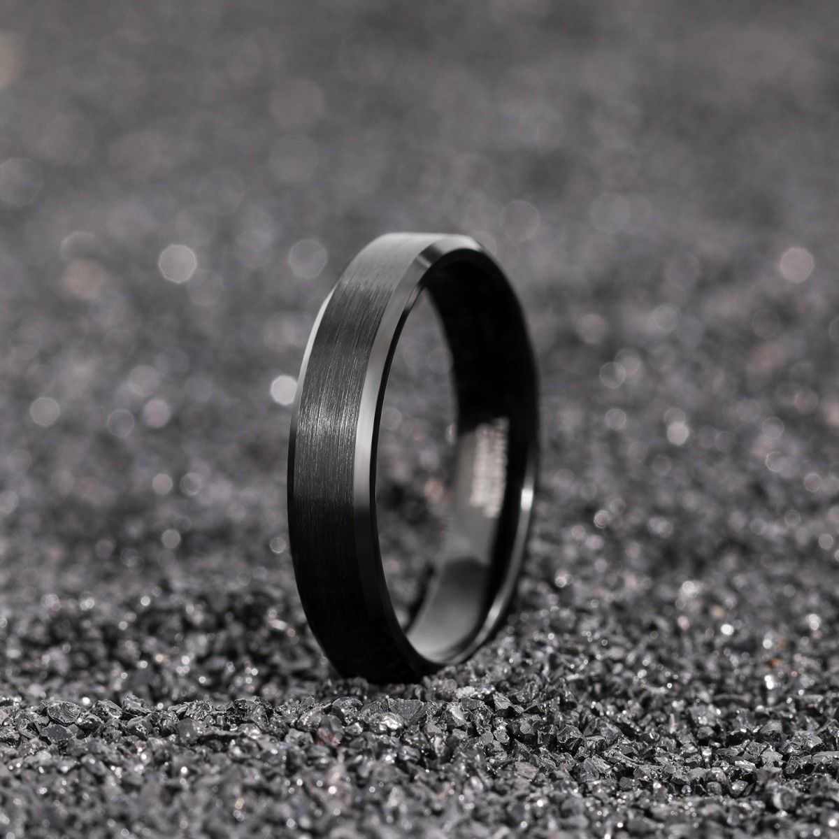 4mm Black Gun Plated Tungsten Carbide Rings Men Women Brushed Engagement Bands