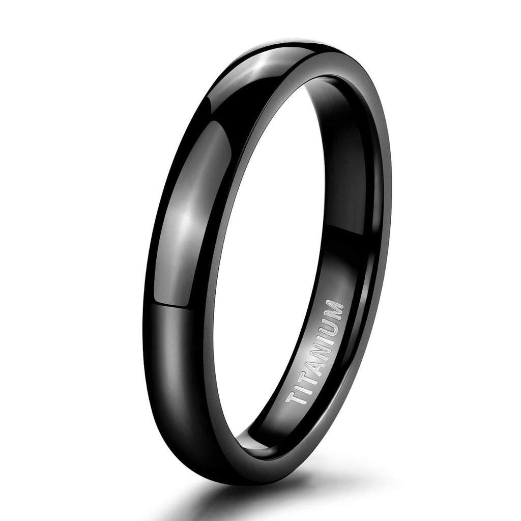 4mm Black Titanium Ring Dome High Polished Man Women Wedding Bands