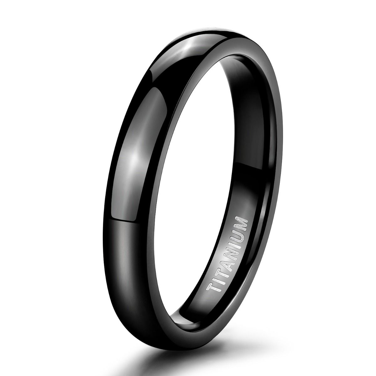 4mm Black Titanium Ring Dome High Polished Man Women Wedding Bands