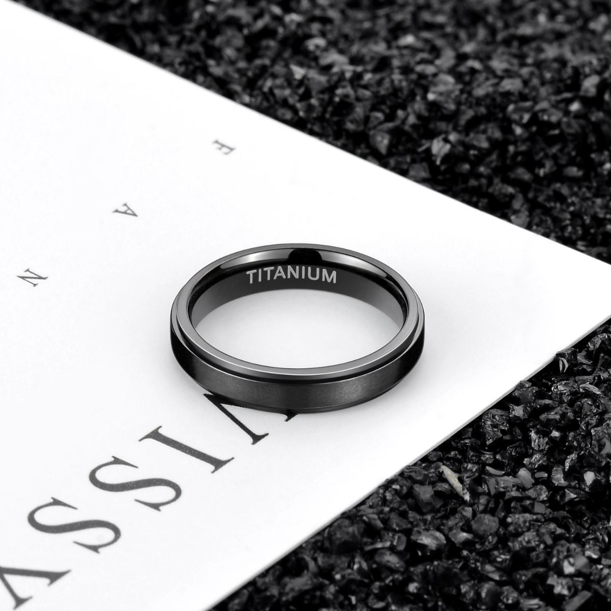 4mm Black Titanium Rings Man Brushed Matte Wedding Band Women Engagement Rings