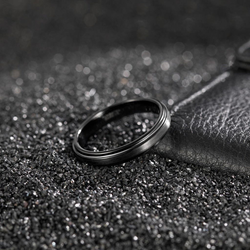 4mm Black Tungsten Carbide Ring Brushed Ring Men Women Wedding Bands