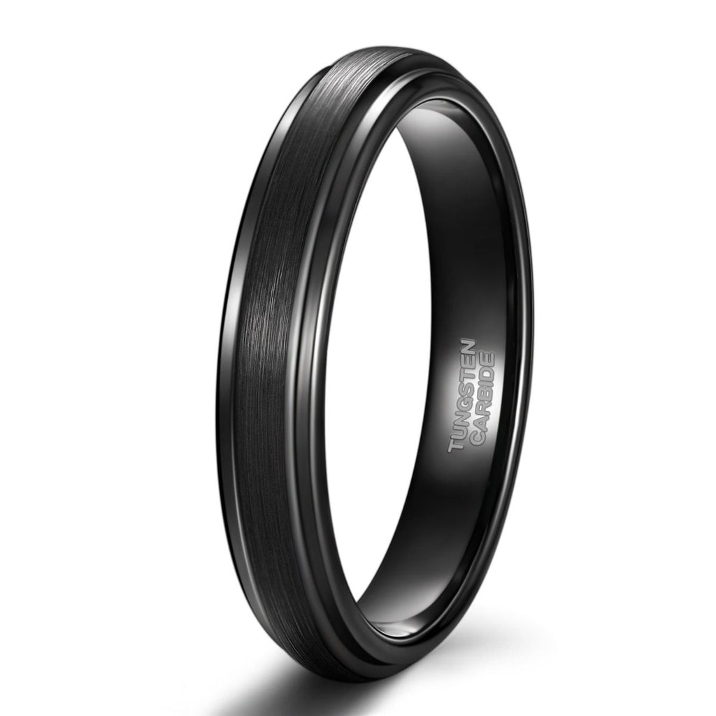 4mm Black Tungsten Carbide Ring Brushed Ring Men Women Wedding Bands
