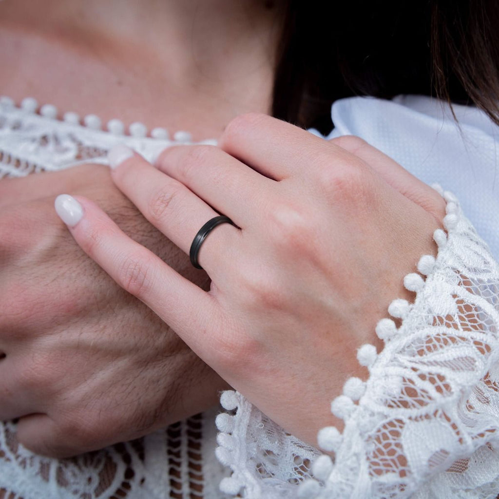 4mm Black Tungsten Carbide Ring Brushed Ring Men Women Wedding Bands