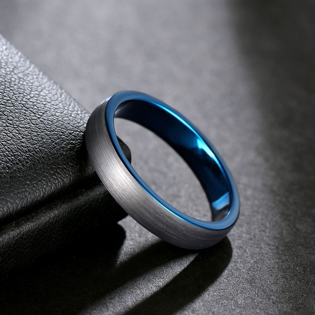 4mm Dark Silver Tungsten Carbide Ring Men Dome Brushed Wedding Bands Blue Inner Ring