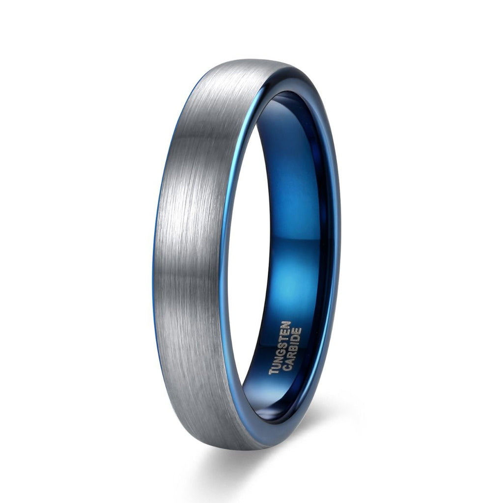 4mm Dark Silver Tungsten Carbide Ring Men Dome Brushed Wedding Bands Blue Inner Ring
