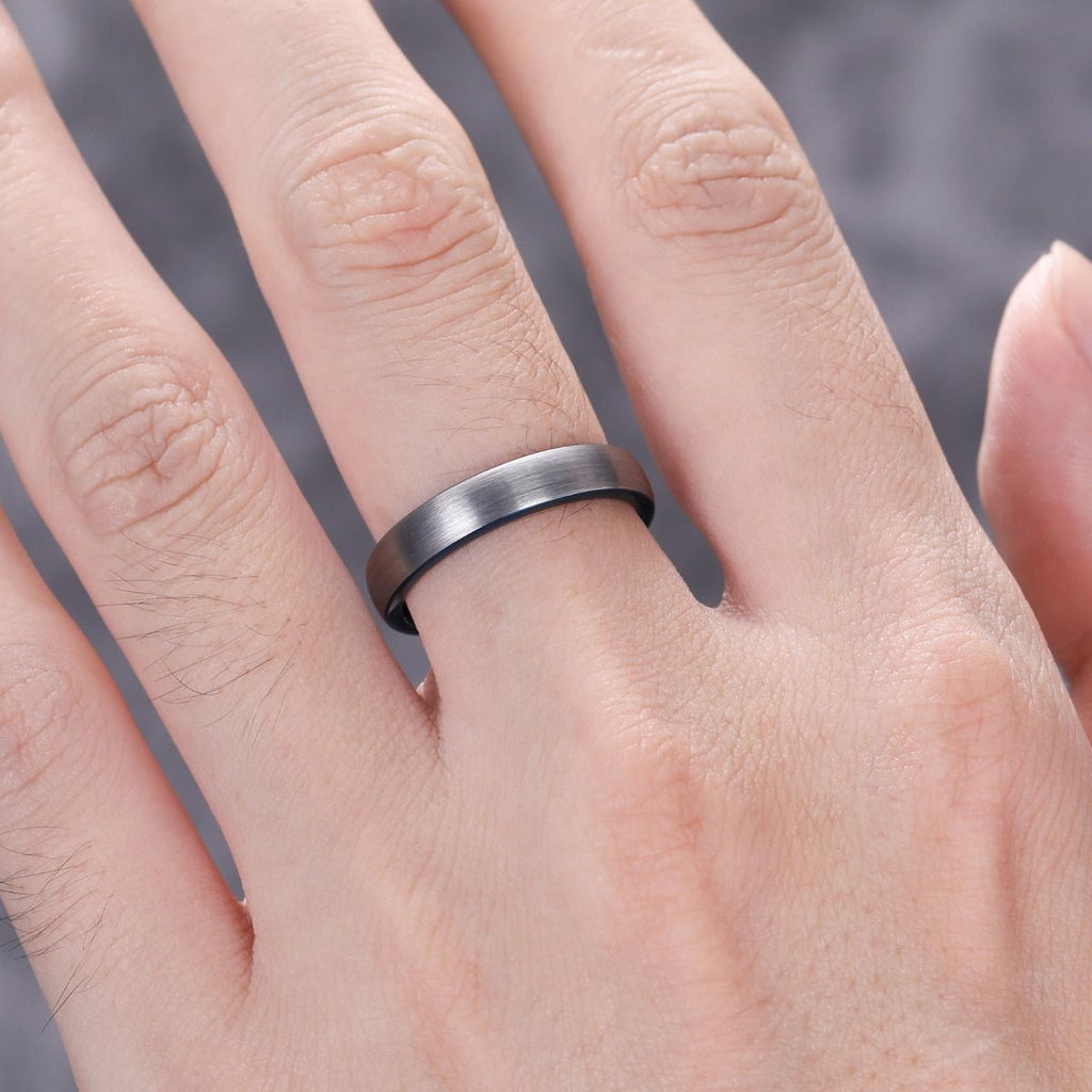 4mm Dark Silver Tungsten Carbide Ring Men Dome Brushed Wedding Bands Blue Inner Ring