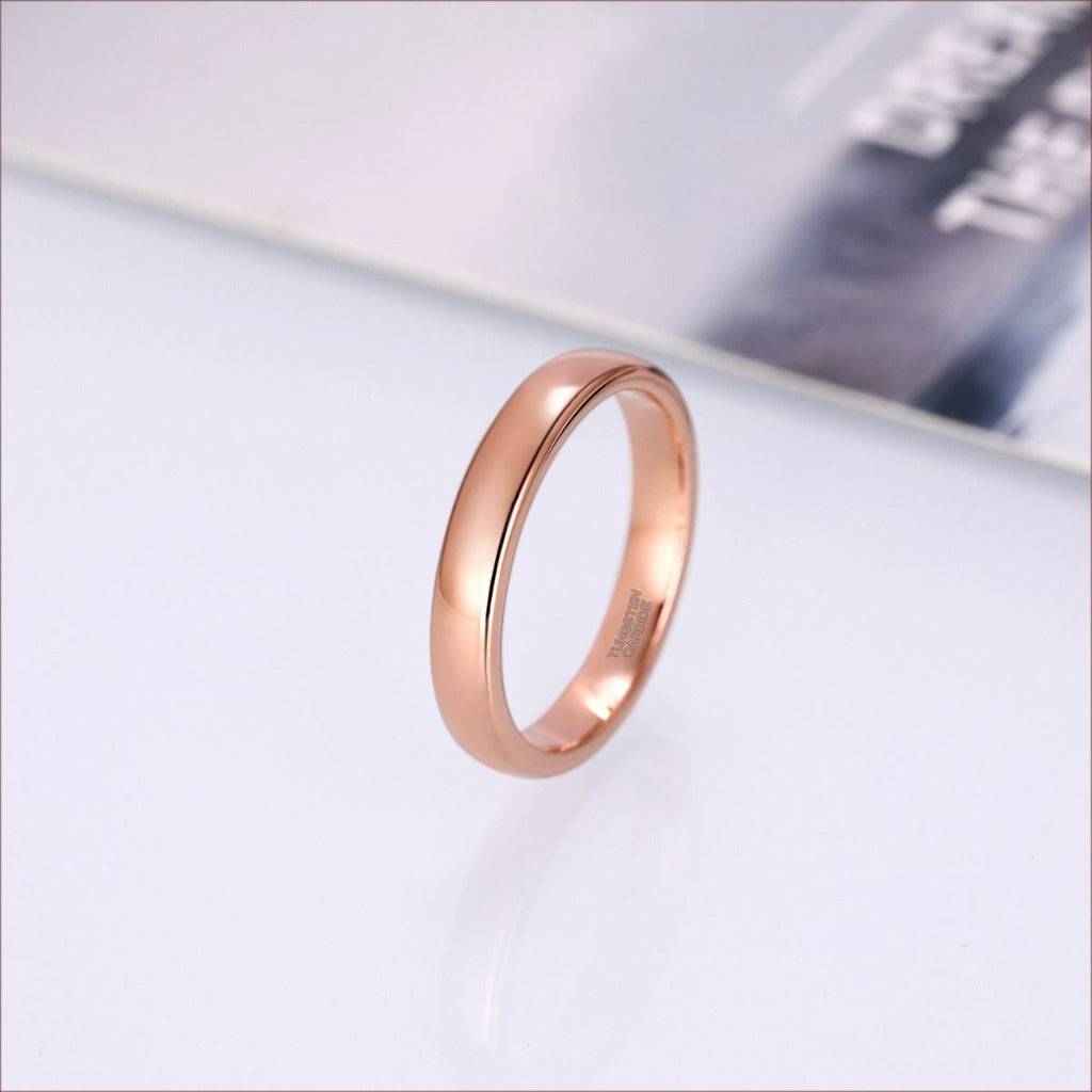 4mm Dome High Polished Tungsten Carbide Rings Rose Gold Women Engagement Wedding Bands