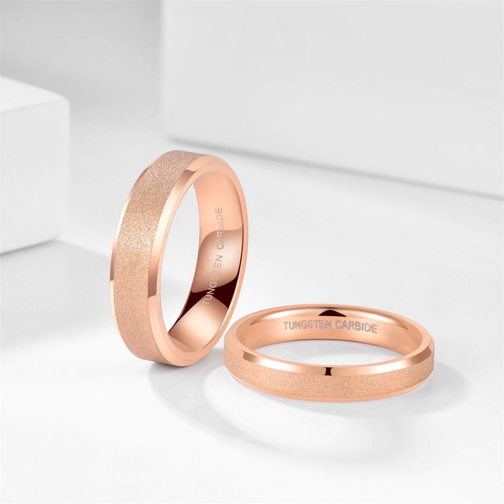 4mm Frosted Tungsten Carbide Rings Rose Gold Women Matte Ring