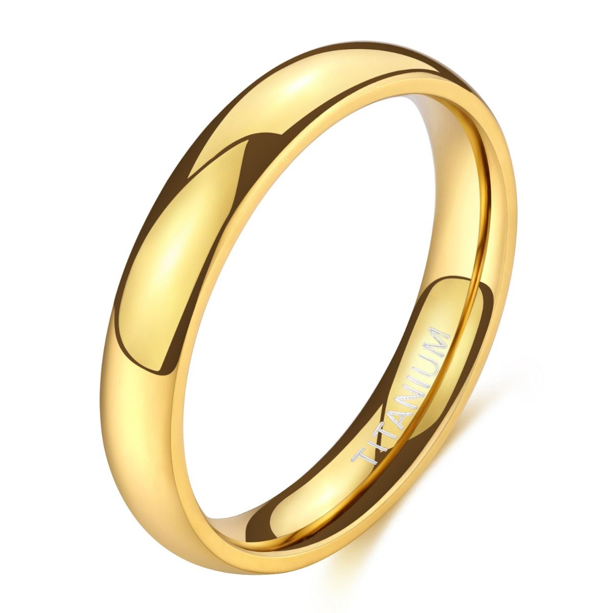 4mm Gold Color Titanium Ring Dome High Polished Man Women Wedding Bands
