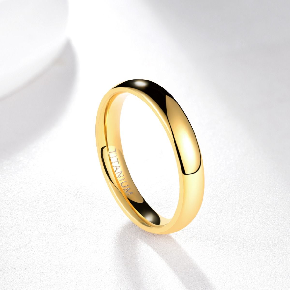 4mm Gold Color Titanium Ring Dome High Polished Man Women Wedding Bands