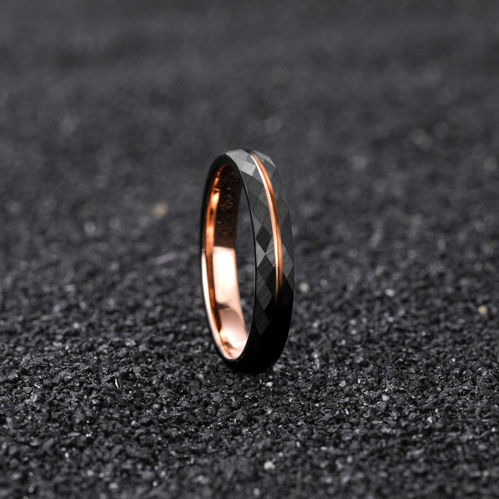 4mm Hammered Tungsten Carbide Rings Rose Gold Couple Wedding Bands