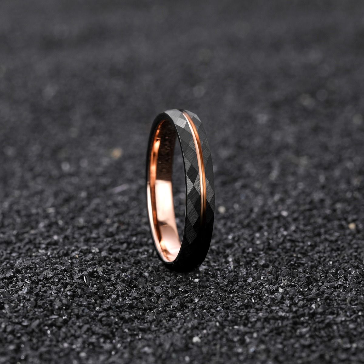 4mm Hammered Tungsten Carbide Rings Rose Gold Couple Wedding Bands