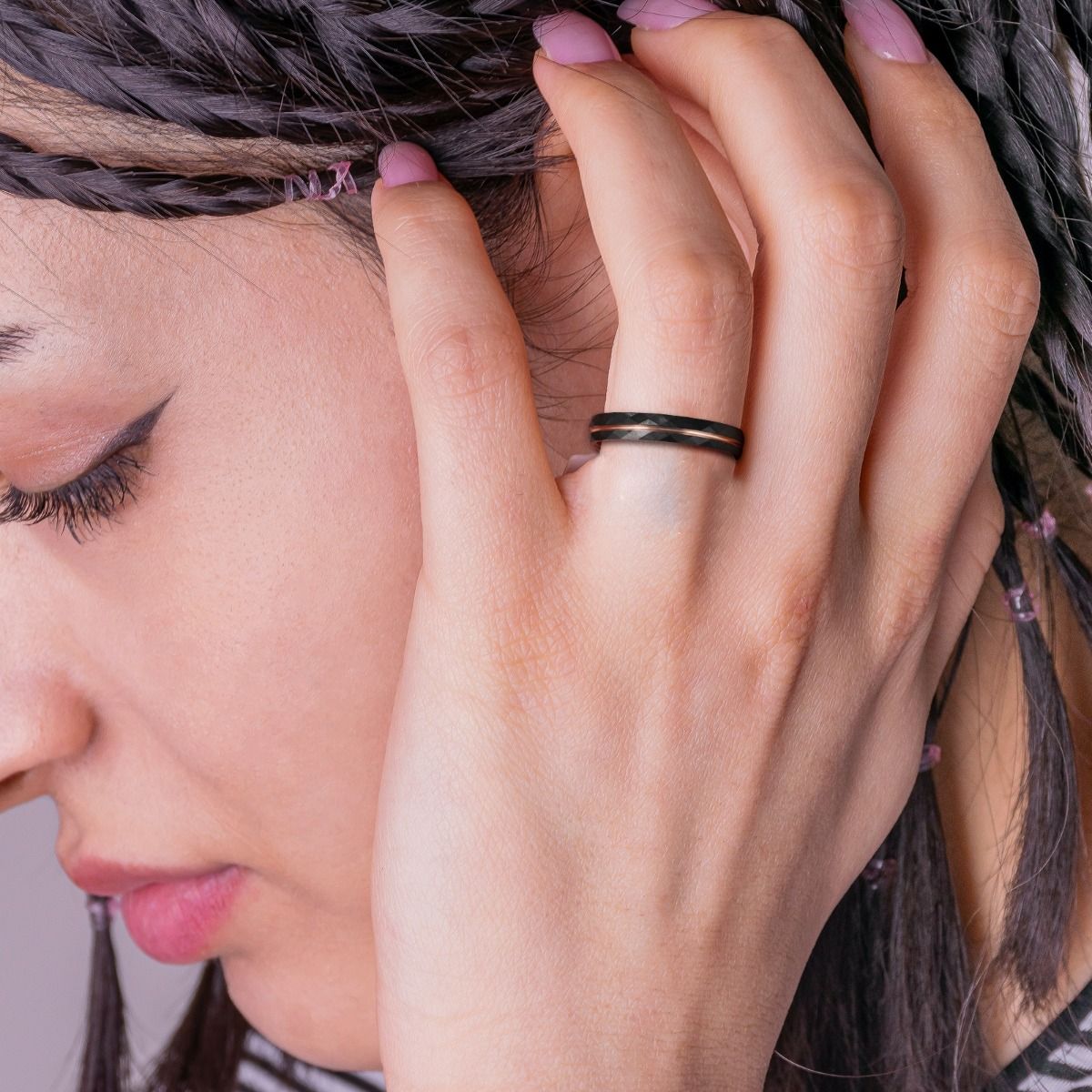 4mm Hammered Tungsten Carbide Rings Rose Gold Couple Wedding Bands