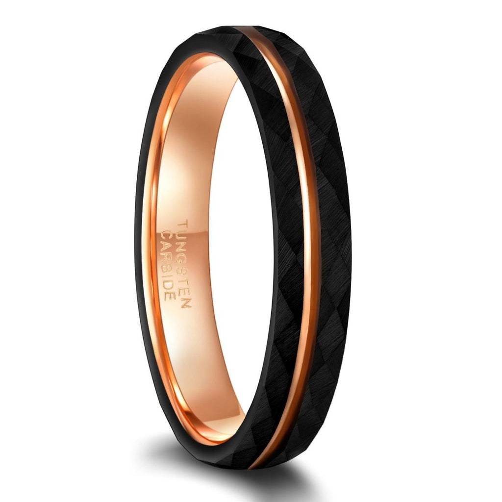 4mm Hammered Tungsten Carbide Rings Rose Gold Couple Wedding Bands