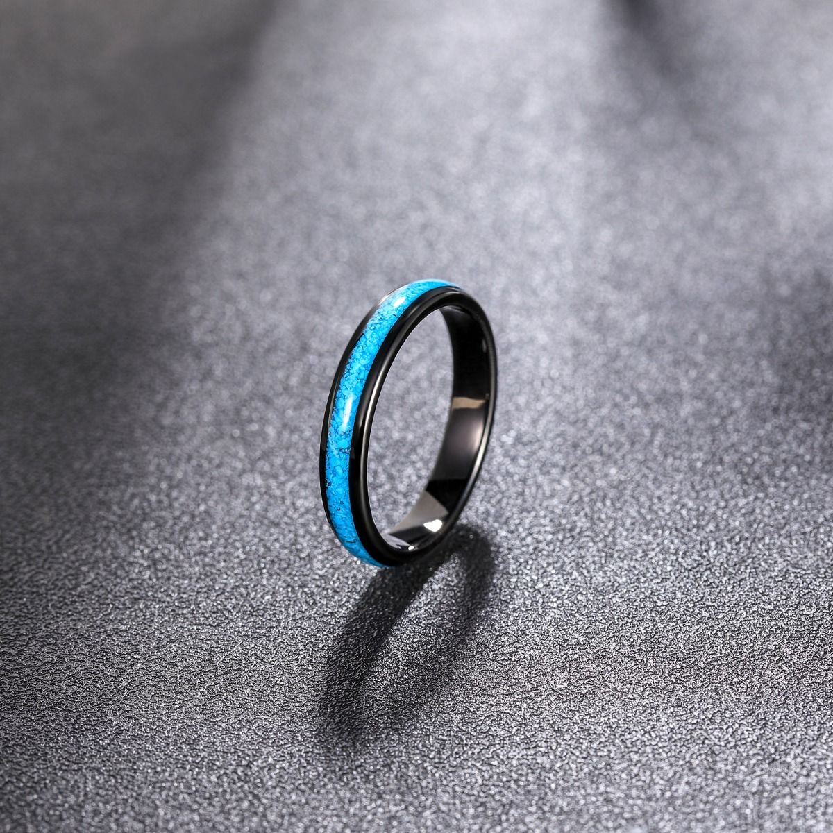 4mm Men Women Blue Turquoise Tungsten Ring Turquoise Granules Inlay Black Tungsten Carbide Ring