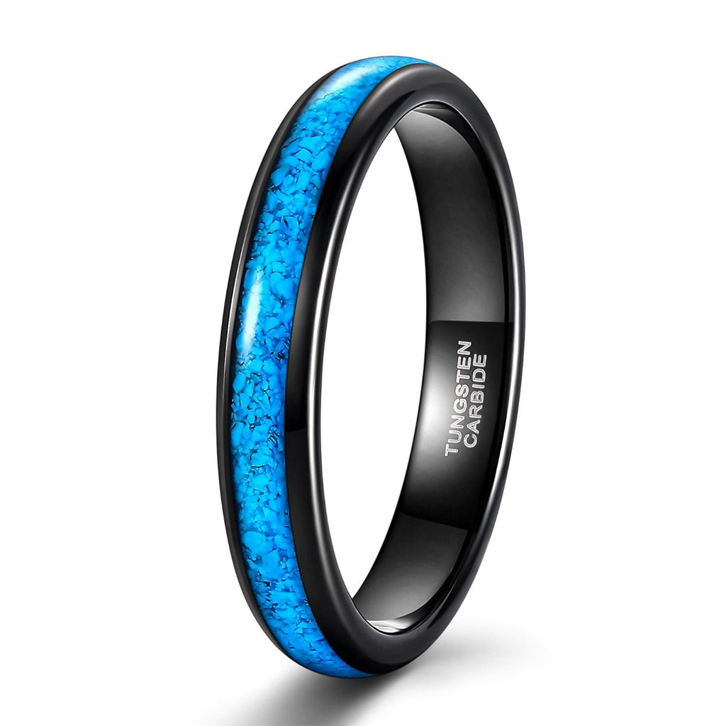 4mm Men Women Blue Turquoise Tungsten Ring Turquoise Granules Inlay Black Tungsten Carbide Ring