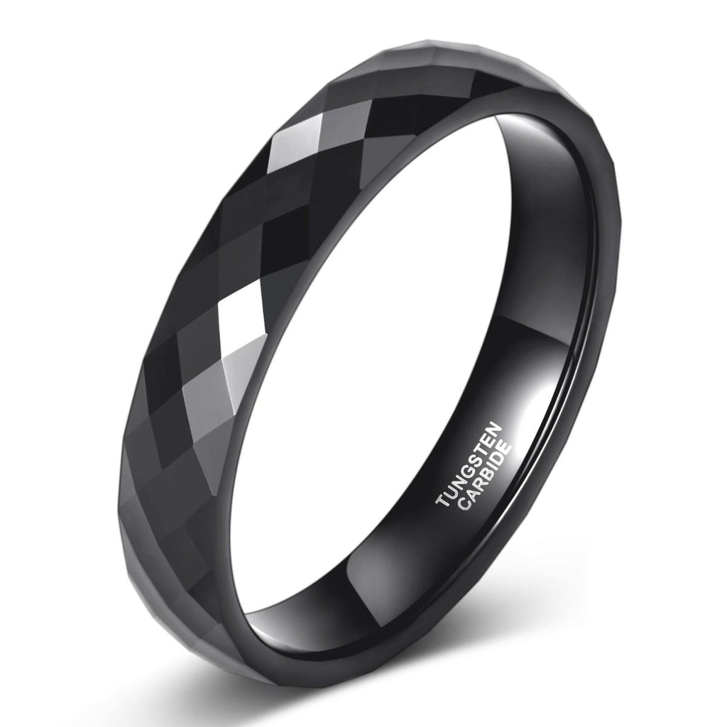 4mm Men Women Multi-Faceted Tungsten Carbide Rings Black Engagement Bands