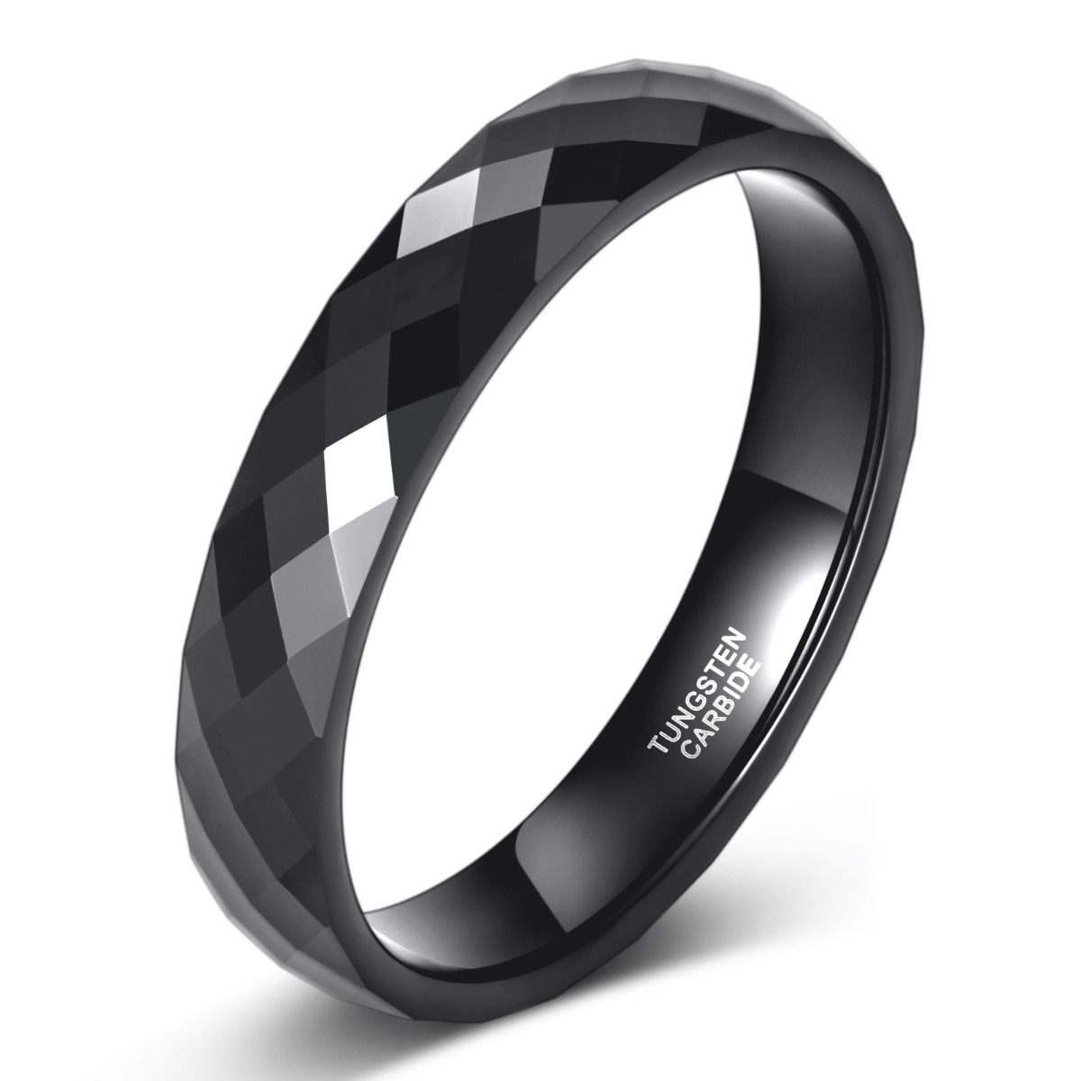 4mm Men Women Multi-Faceted Tungsten Carbide Rings Black Engagement Bands