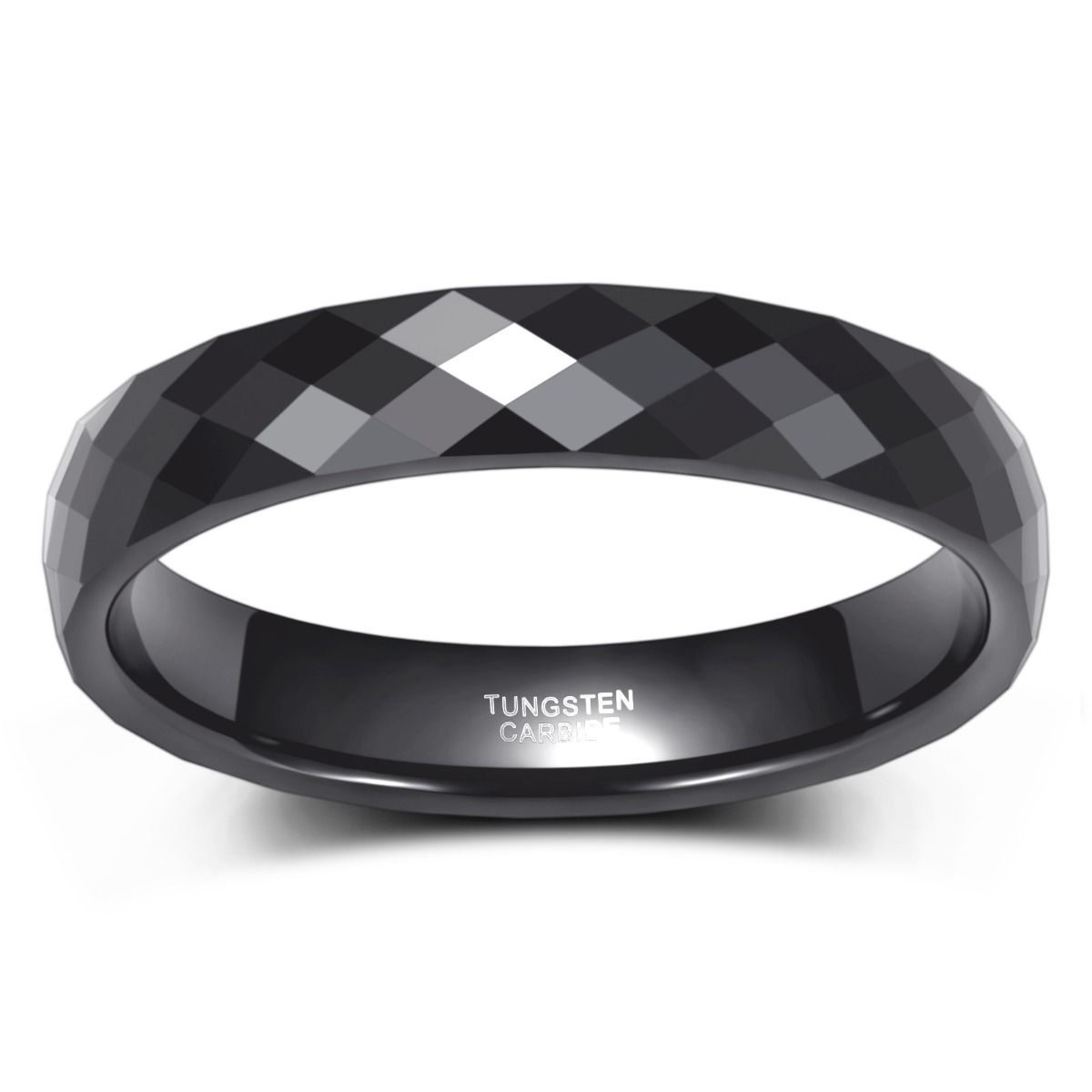 4mm Men Women Multi-Faceted Tungsten Carbide Rings Black Engagement Bands