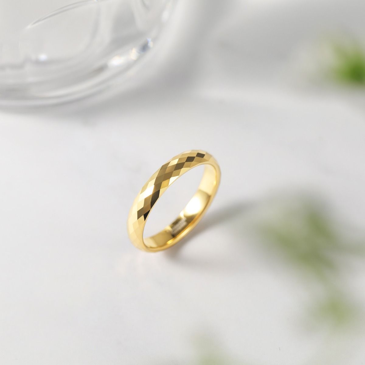 4mm Men Women Multi-Faceted Tungsten Carbide Rings Gold Color Engagement Bands