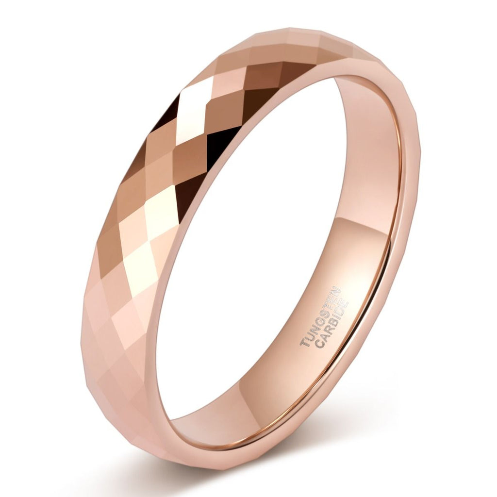 4mm Men Women Multi-Faceted Tungsten Carbide Rings Rose Gold Engagement Bands