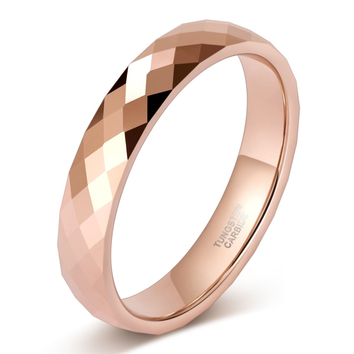 4mm Men Women Multi-Faceted Tungsten Carbide Rings Rose Gold Engagement Bands