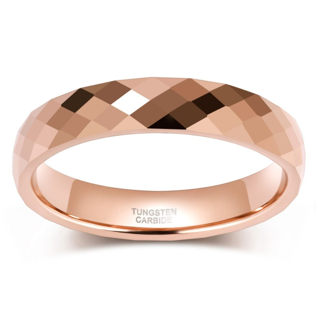 4mm Men Women Multi-Faceted Tungsten Carbide Rings Rose Gold Engagement Bands