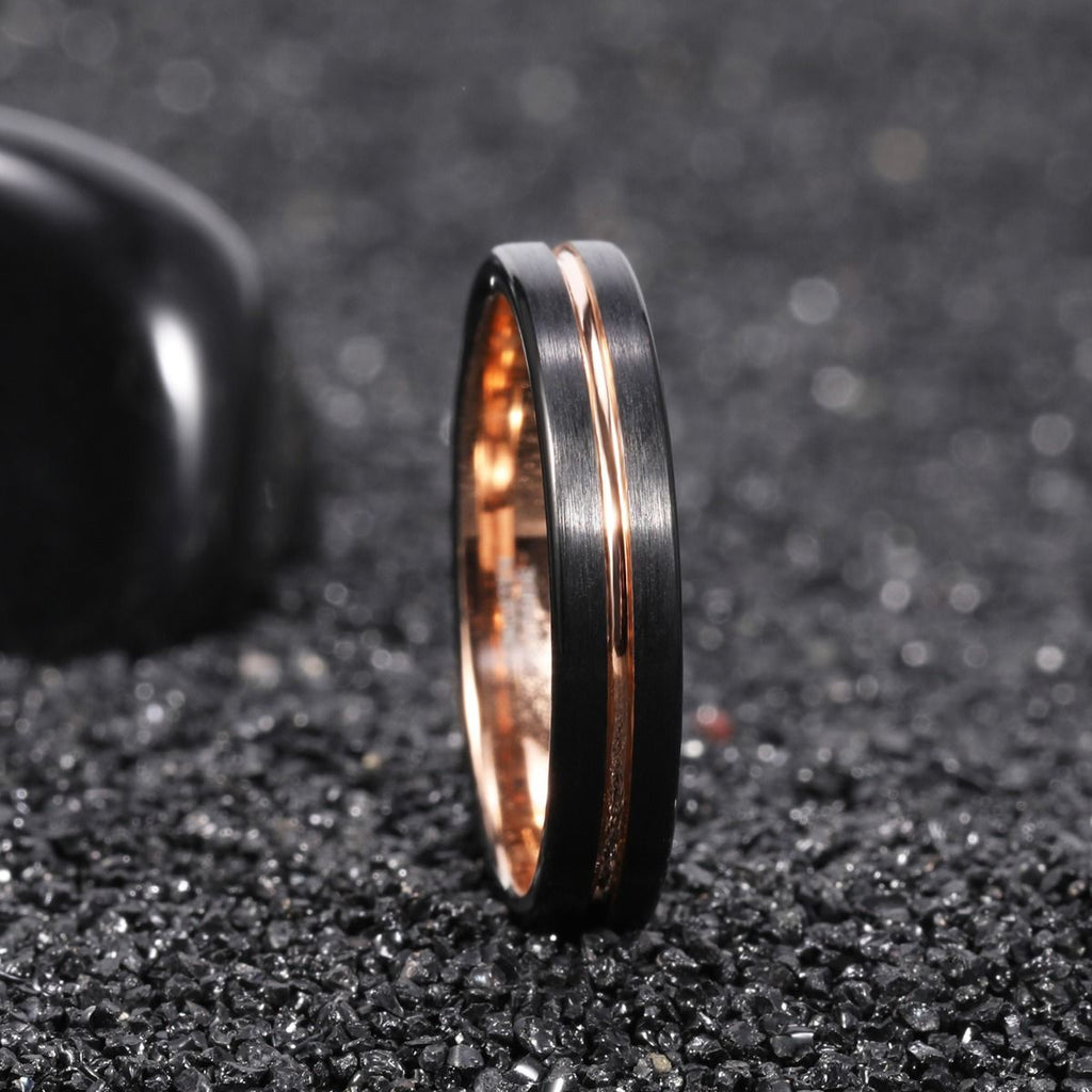 4mm Tungsten Carbide Ring Men Women Thin Groove Rose Gold Color Engagement Ring