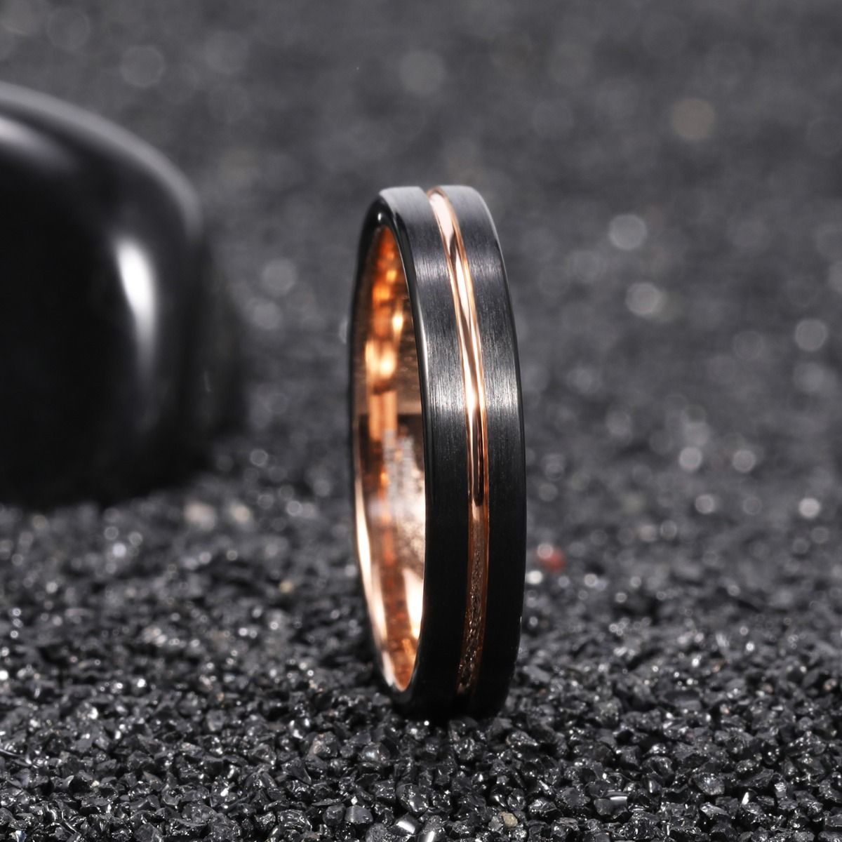 4mm Tungsten Carbide Ring Men Women Thin Groove Rose Gold Color Engagement Ring