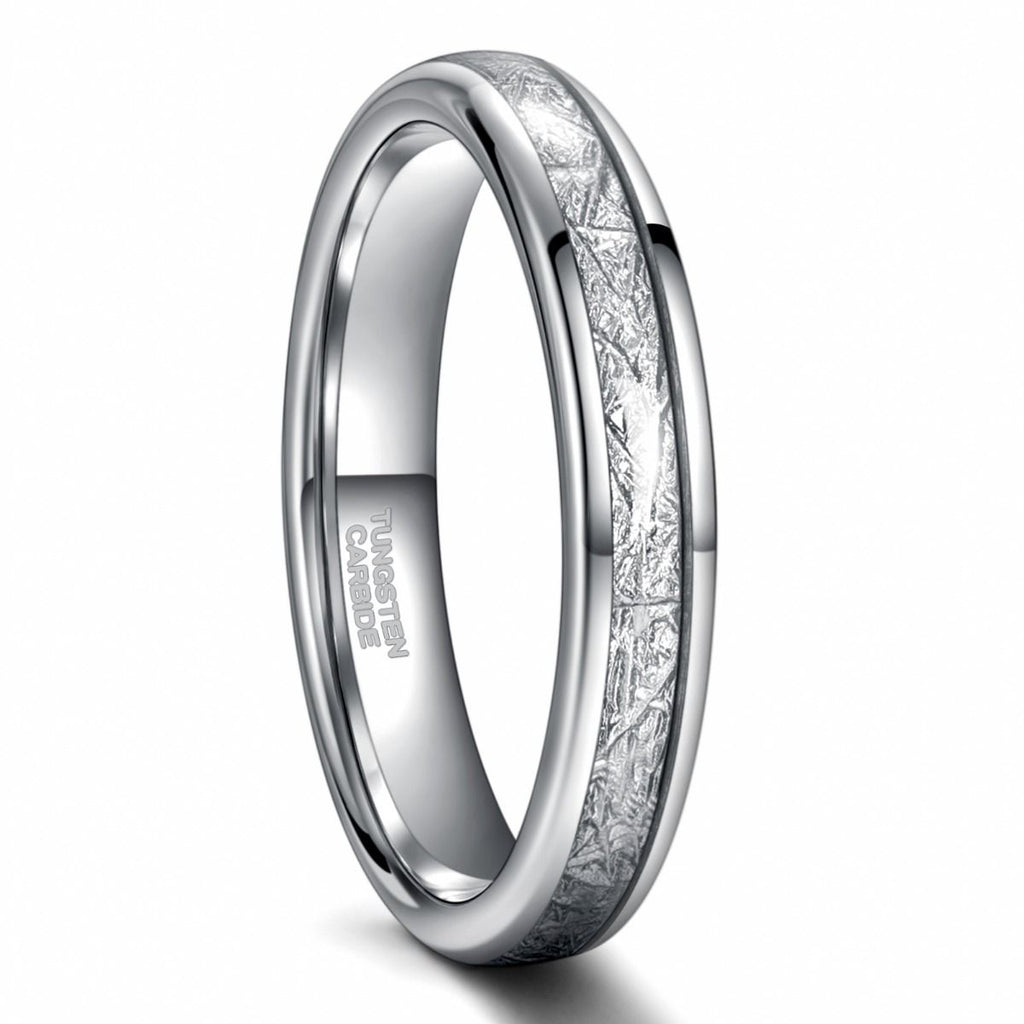 4mm Tungsten Carbide Rings Men Women Silver Dome Polished Imitation Meteorite Inlay Ring