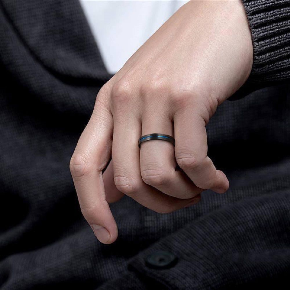 4mm Wedding Band Tungsten Carbide Rings Men Women Blue Groove Matte Finish Ring