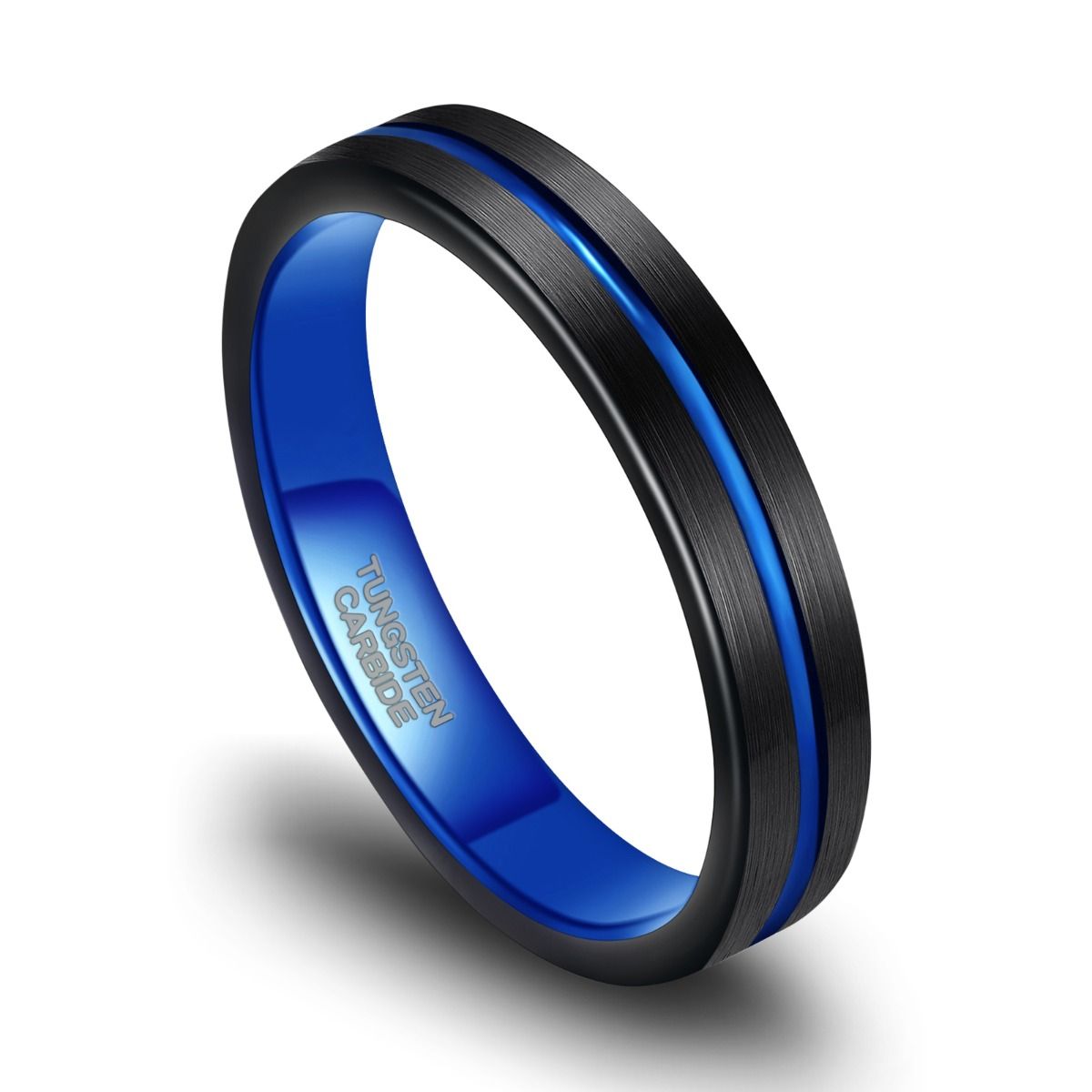 4mm Wedding Band Tungsten Carbide Rings Men Women Blue Groove Matte Finish Ring