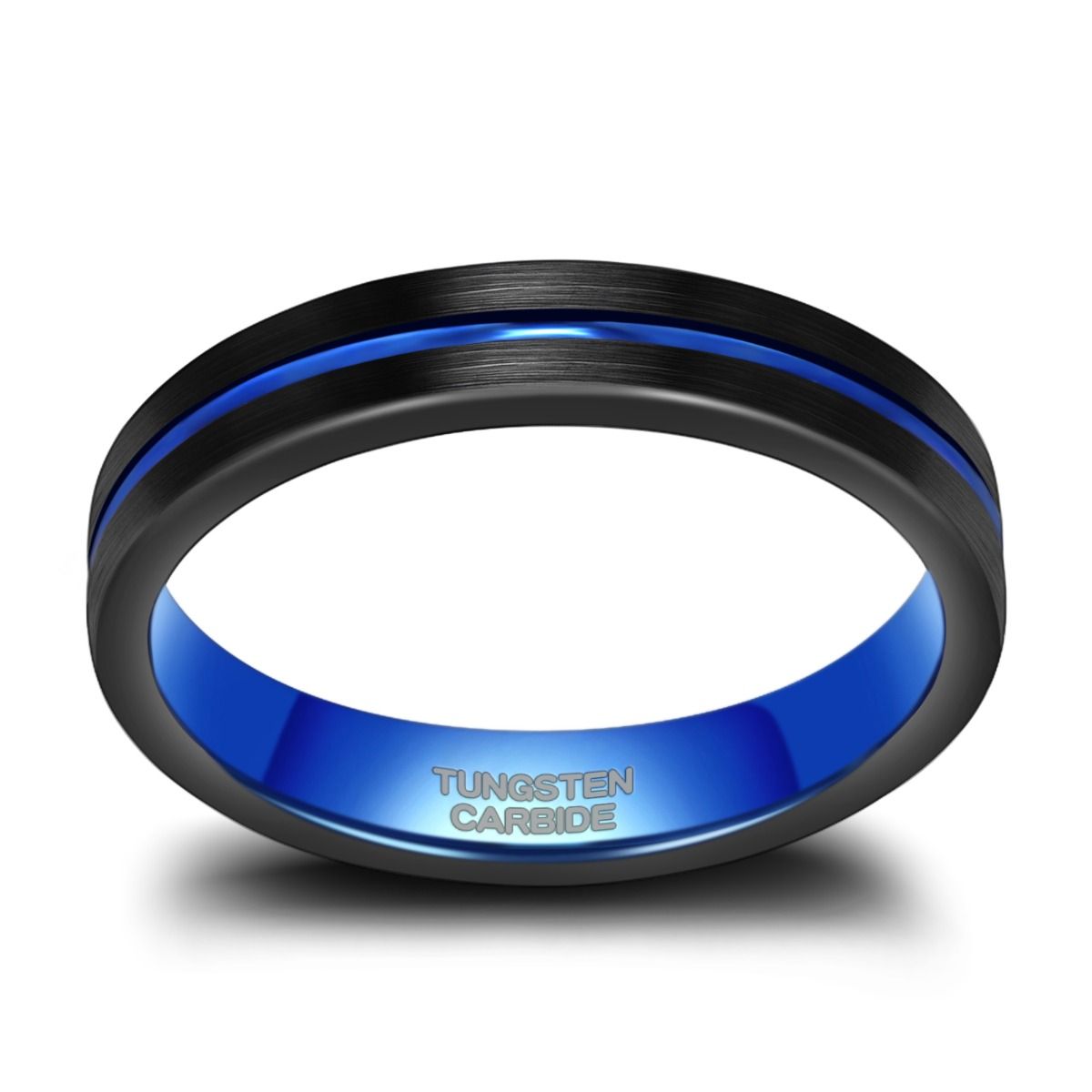 4mm Wedding Band Tungsten Carbide Rings Men Women Blue Groove Matte Finish Ring